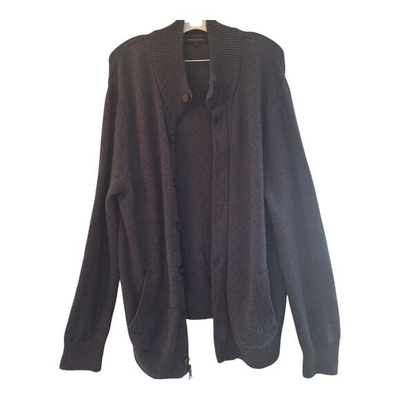 Banana Republic Zip Button Gray Cardigan Sweater Jacket Cotton Wool Academia L - Picture 7 of 16